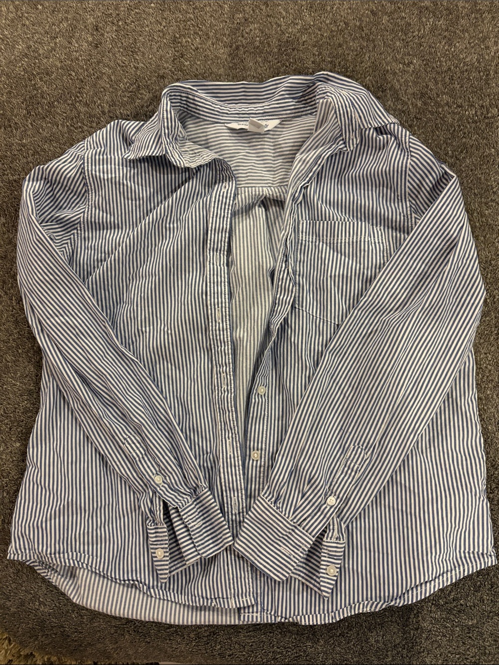 Old Navy Blue and White Striped Women's Button-Up Shirt